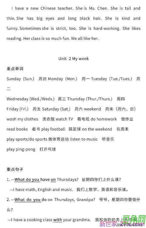 三到六年级英语重点单词句子总结